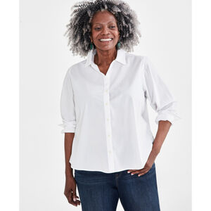 Style & Co Women's 1X Plus Size 100% Cotton Solid White Button Up Shirt NWT